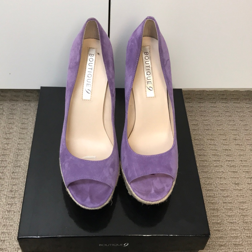 Purple suede platform heels